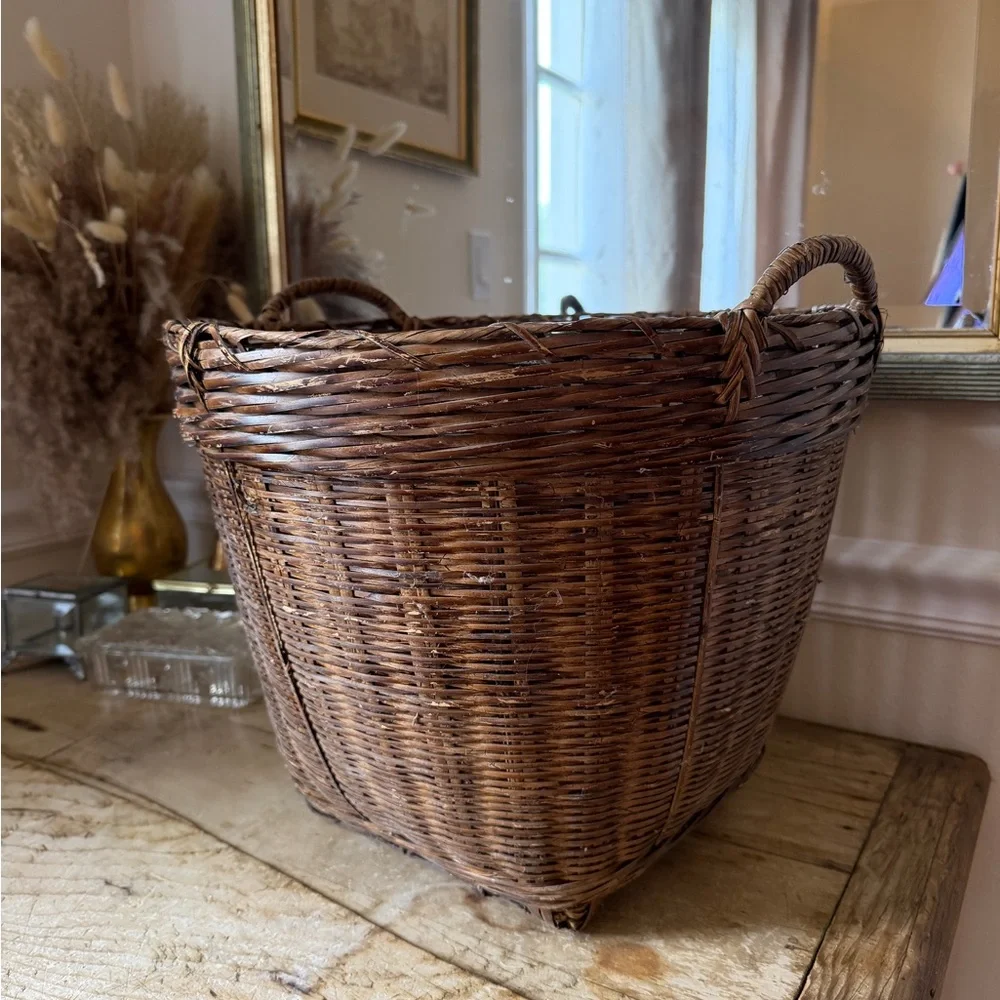 Vintage Woven Brown Rattan Decorative Basket - Home Accents